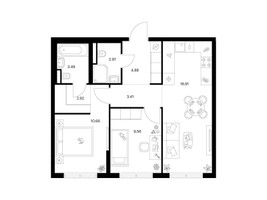 Планировка двухкомнатной(квартира) площадью 56.8 квадратных метров в “ЖК Ильинские луга”