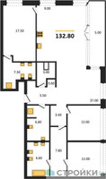 Планировка трехкомнатной(квартира) площадью 132.8 квадратных метров в “ЖК SHIFT (Шифт)”