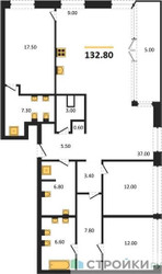 Планировка трехкомнатной(квартира) площадью 132.8 квадратных метров в ЖК “ЖК SHIFT (Шифт)”