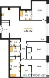 Планировка трехкомнатной(квартира) площадью 141.3 квадратных метров в ЖК “ЖК Большая Татарская 35”