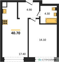 Планировка однокомнатной(квартира) площадью 40.7 квадратных метров в “ЖК Mariinn Park (Мариин Парк)”