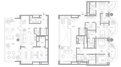 Планировка трехкомнатной(квартира) площадью 284.4 квадратных метров в ЖК “Клубный дом PHANTOM (Фантом)”
