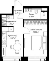 Планировка однокомнатной(квартира) площадью 33.08 квадратных метров в “ЖК Веер”