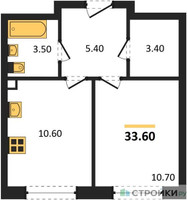 Планировка однокомнатной(квартира) площадью 33.6 квадратных метров в “ЖК Ольховый Квартал”