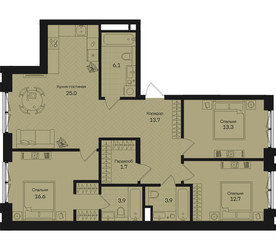 Планировка трехкомнатной(квартира) площадью 99.4 квадратных метров в ЖК “ЖК Дом на Часовой”