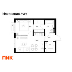 Планировка однокомнатной(квартира) площадью 36.49 квадратных метров в ЖК “ЖК Ильинские луга”