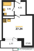 Планировка студии(квартира) площадью 27.24 квадратных метров в “ЖК Радость (Радумля Парк)”