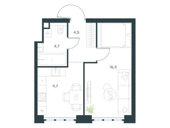 Планировка однокомнатной(квартира) площадью 35.2 квадратных метров в ЖК “ЖК Level Южнопортовая”