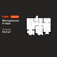 Планировка двухкомнатной(квартира) площадью 51.6 квадратных метров в “ЖК Мичуринский Парк”