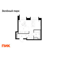 Планировка студии(квартира) площадью 29.8 квадратных метров в “ЖК Зеленый парк”
