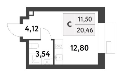 Планировка студии(квартира) площадью 20.43 квадратных метров в “ЖК Smart Garden (Смарт Гарден)”