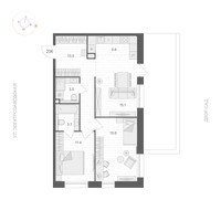 Планировка двухкомнатной(апартаменты) площадью 67.9 квадратных метров в “ЖК ARTEL (Артель)”