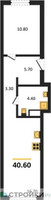 Планировка однокомнатной(апартаменты) площадью 40.6 квадратных метров в “ЖК Равновесие”