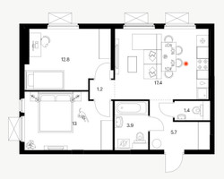 Планировка двухкомнатной(квартира) площадью 55.4 квадратных метров в “Ярославский квартал”