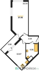 Планировка однокомнатной(квартира) площадью 37.95 квадратных метров в ЖК “ЖК Светлый мир БиоПолис”