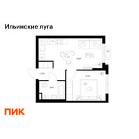 Планировка однокомнатной(квартира) площадью 33.2 квадратных метров в “ЖК Ильинские луга”