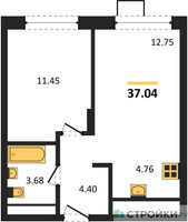 Планировка однокомнатной(квартира) площадью 37.04 квадратных метров в “ЖК Новоград Павлино”