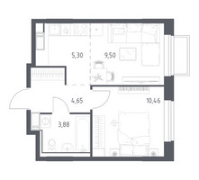 Планировка однокомнатной(квартира) площадью 33.79 квадратных метров в “ЖК Томилино Парк”