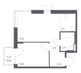 Планировка однокомнатной(квартира) площадью 41.45 квадратных метров в ЖК “ЖК Подольские кварталы”