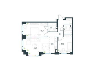 Планировка трехкомнатной(квартира) площадью 67.6 квадратных метров в ЖК “ЖК Левел Мичуринский”