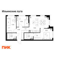 Планировка трехкомнатной(квартира) площадью 67.95 квадратных метров в “ЖК Ильинские луга”