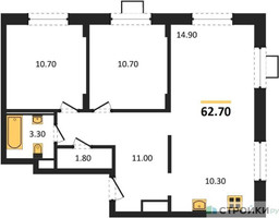 Планировка двухкомнатной(квартира) площадью 62.7 квадратных метров в “ЖК Люберцы”
