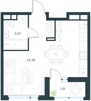 Планировка студии(квартира) площадью 29.1 квадратных метров в “ЖК Левел Лесной”