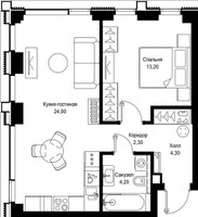 Планировка однокомнатной(квартира) площадью 48.9 квадратных метров в “Мультиквартал СИТИДЗЕН”