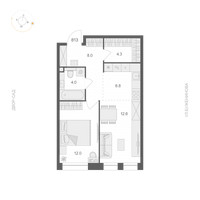 Планировка однокомнатной(апартаменты) площадью 47.7 квадратных метров в “ЖК ARTEL (Артель)”