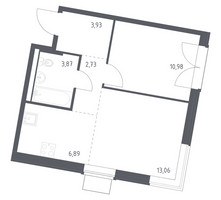 Планировка однокомнатной(квартира) площадью 41.46 квадратных метров в “ЖК Квартал Западный”