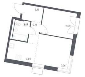 Планировка однокомнатной(квартира) площадью 41.46 квадратных метров в ЖК “ЖК Квартал Западный”
