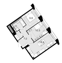 Планировка двухкомнатной(квартира) площадью 50.1 квадратных метров в ЖК “ЖК Новая Звезда (Газопровод)”