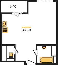 Планировка однокомнатной(квартира) площадью 33.5 квадратных метров в ЖК “ЖК Настроение”