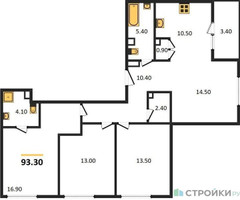 Планировка трехкомнатной(квартира) площадью 93.3 квадратных метров в “ЖК Режиссер”