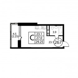 Планировка студии(квартира) площадью 29.2 квадратных метров в ЖК “ЖК Космос”