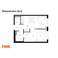 Планировка однокомнатной(квартира) площадью 35.77 квадратных метров в “ЖК Ильинские луга”