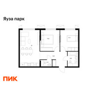Планировка двухкомнатной(квартира) площадью 58.1 квадратных метров в “ЖК Яуза Парк (Мытищи)”