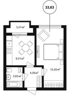 Планировка однокомнатной(квартира) площадью 33.63 квадратных метров в “ЖК Бакеево-Парк”