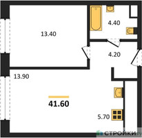 Планировка однокомнатной(квартира) площадью 41.6 квадратных метров в “Жилые кварталы Белый Град”