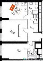 Планировка двухкомнатной(квартира) площадью 79.1 квадратных метров в “ЖК Архитектор”