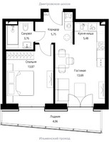 Планировка однокомнатной(квартира) площадью 48.15 квадратных метров в “ЖК Селигер Сити”