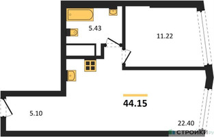 Планировка однокомнатной(квартира) площадью 44.15 квадратных метров в “UNO Горбунова”