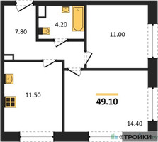 Планировка двухкомнатной(квартира) площадью 49.1 квадратных метров в “Жилые кварталы Белый Град”