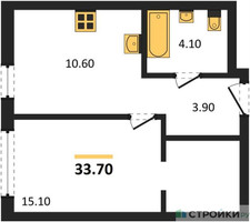 Планировка однокомнатной(квартира) площадью 33.7 квадратных метров в “ЖК "Коллекция"”