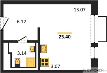 Планировка студии(квартира) площадью 25.4 квадратных метров в ЖК “ЖК Томилино Парк”