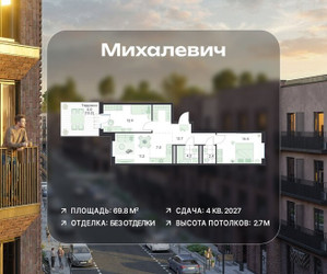 Планировка трехкомнатной(квартира) площадью 69.8 квадратных метров в ЖК “ЖК Михалевич”