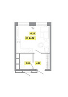 Планировка однокомнатной(квартира) площадью 24.52 квадратных метров в “ЖК Радость (Радумля Парк)”