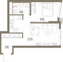 Планировка однокомнатной(квартира) площадью 44.5 квадратных метров в “ЖК Северный порт. Береговые кварталы”