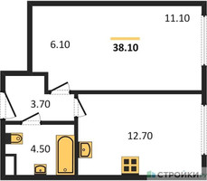 Планировка однокомнатной(квартира) площадью 38.1 квадратных метров в “Жилые кварталы Белый Град”