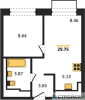 Планировка однокомнатной(квартира) площадью 29.75 квадратных метров в “ЖК Долина Яузы”